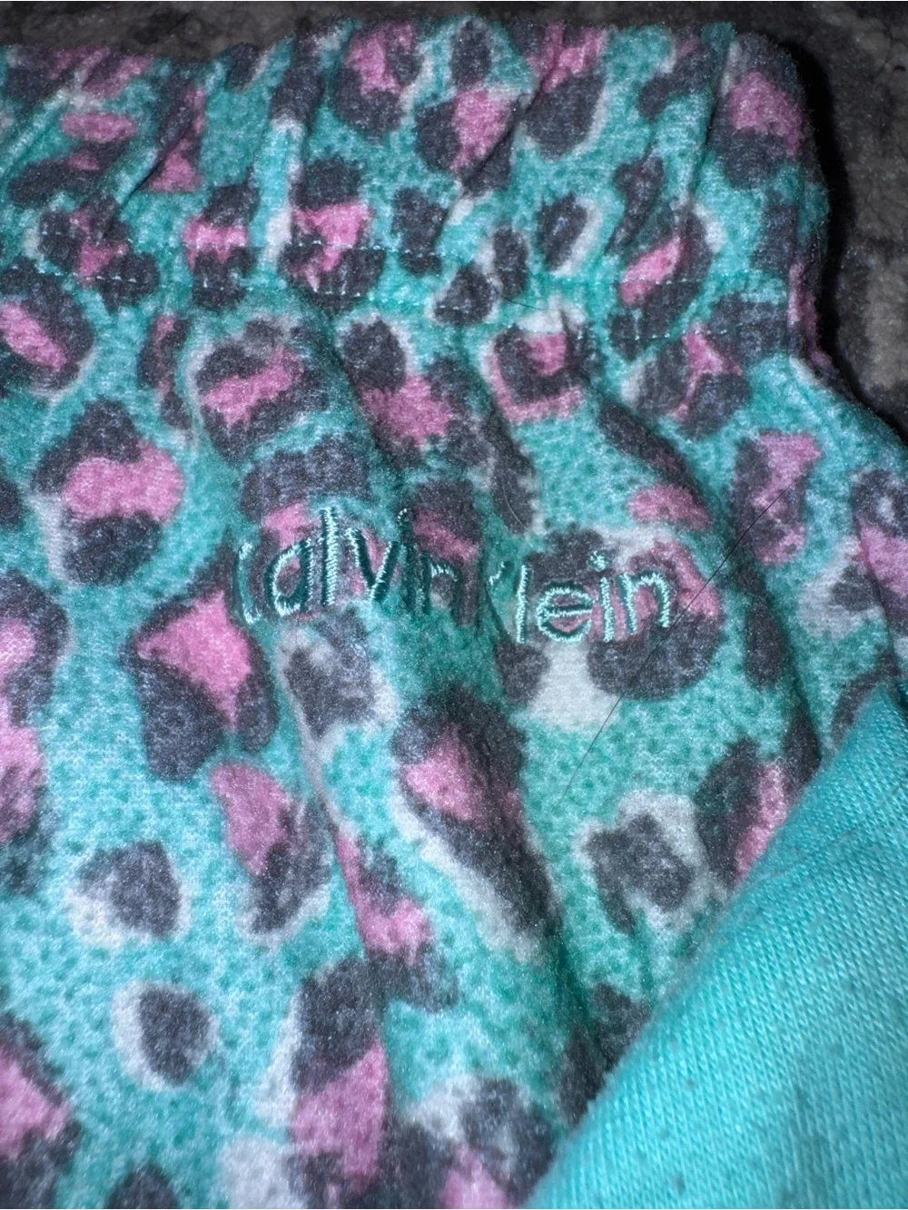 Calvin Klein Girls' Teal Leopard PJ Set with Pink Accents